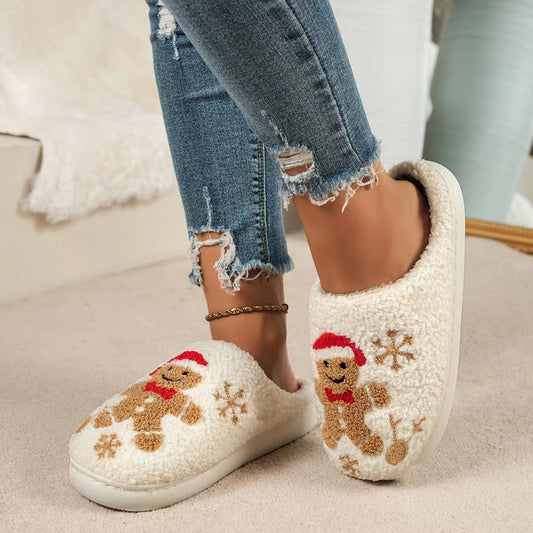 Chaussons de pain d'épice flocon de neige de Noël, chaussures d'intérieur antidérapantes